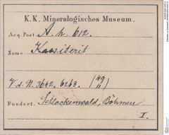 Etiketten zu Kassiterit (NHMW-MIN-Ah612)